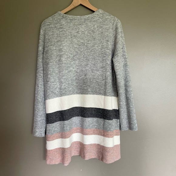 Stitches & Stripes Elaine Open Cardigan Size Large Grey Cream Pink Long Sweater‎ - Picture 11 of 16
